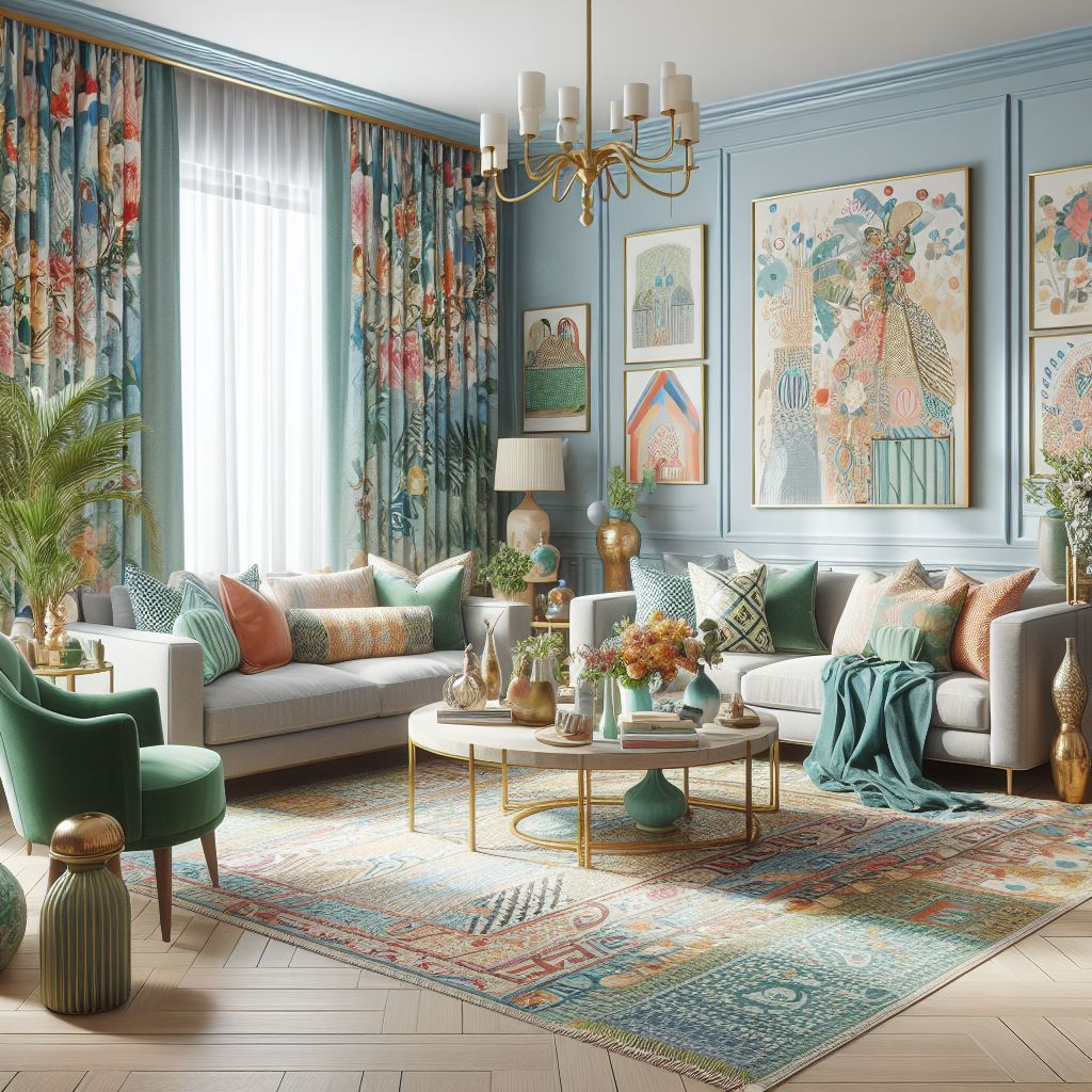 Patterned Curtain Color for Light Blue Walls