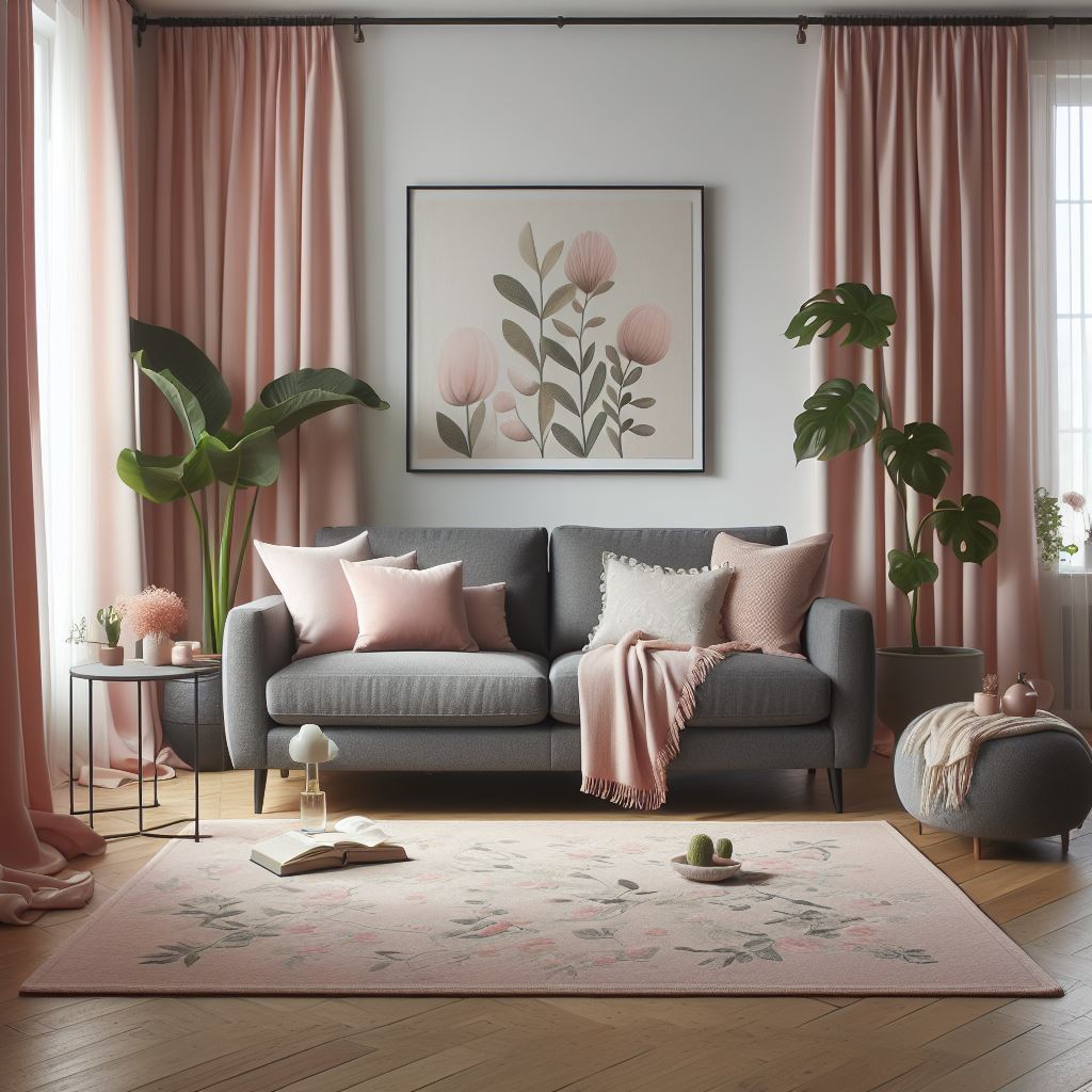 What Color Curtains Go with Gray Couch? Pale Blush Pink Curtains