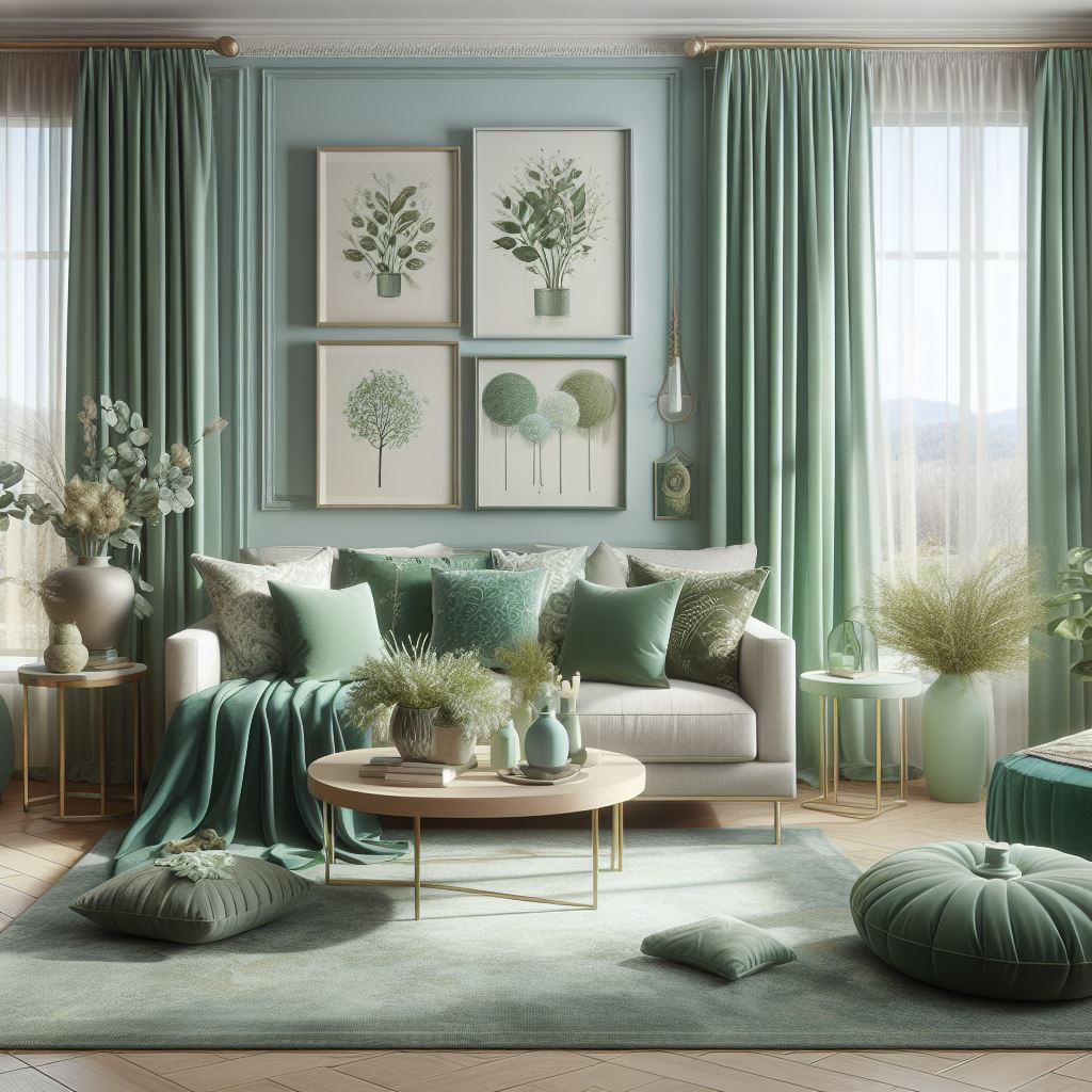 Mint Green Curtain Color for Light Blue Walls 