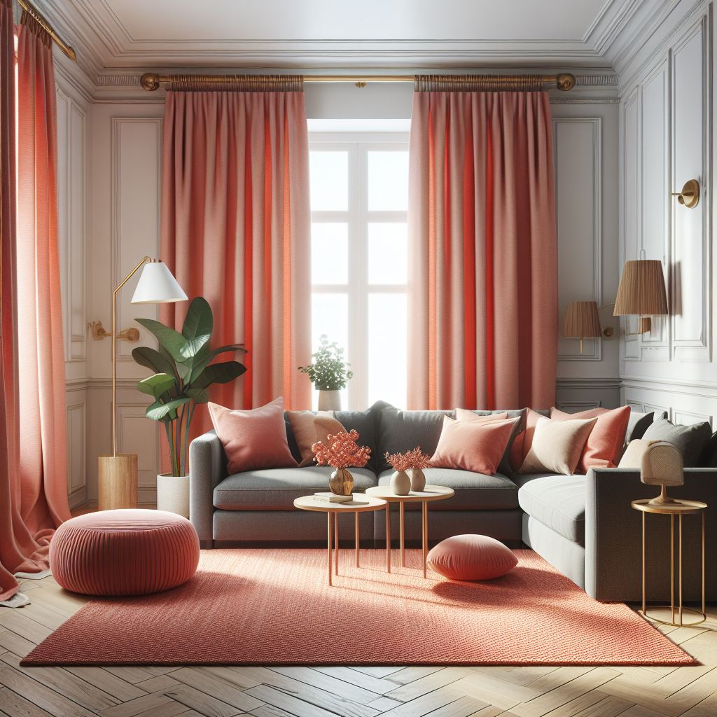 What Color Curtains Go with Gray Couch? Coral Curtains