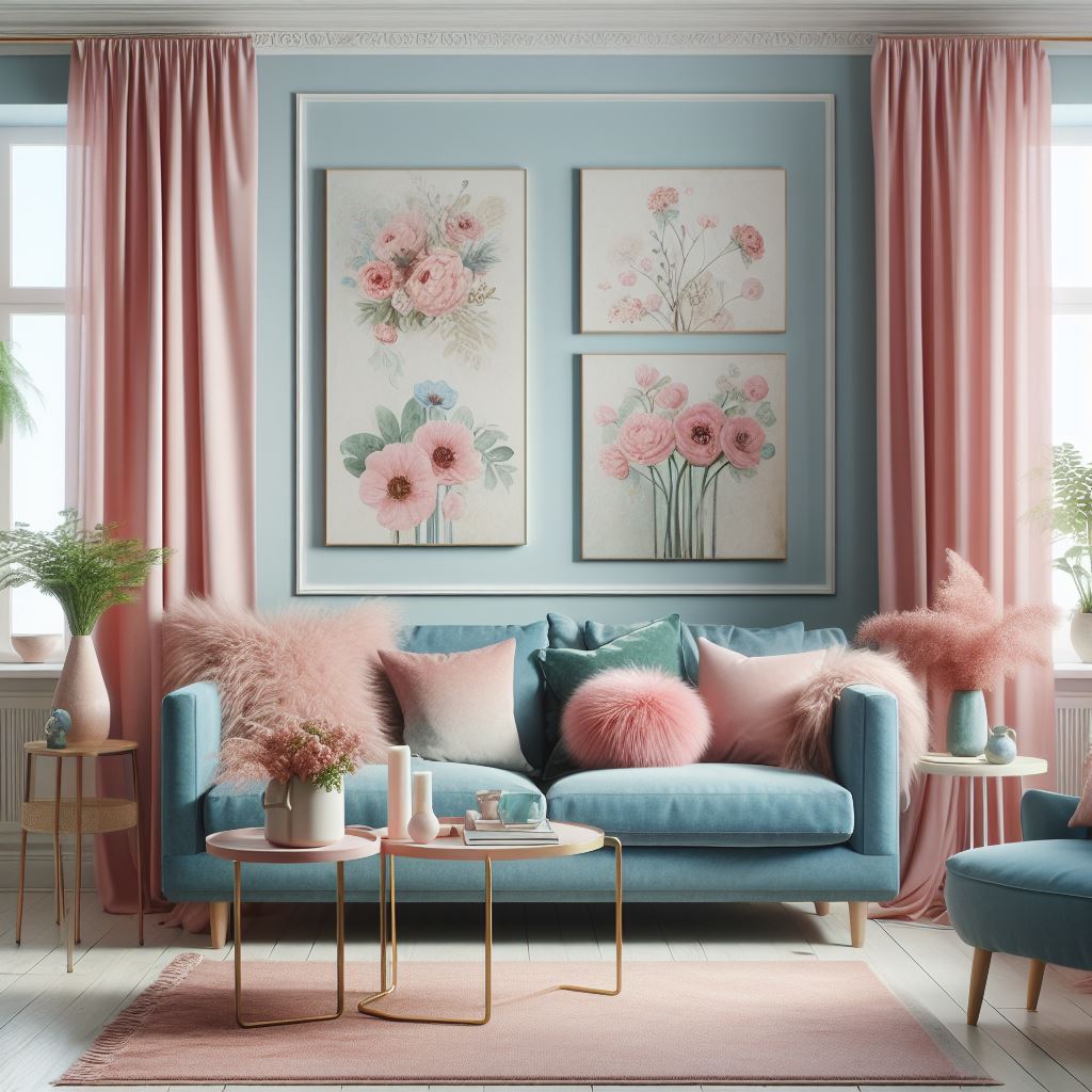 Blush Pink Curtain Color for Light Blue Walls