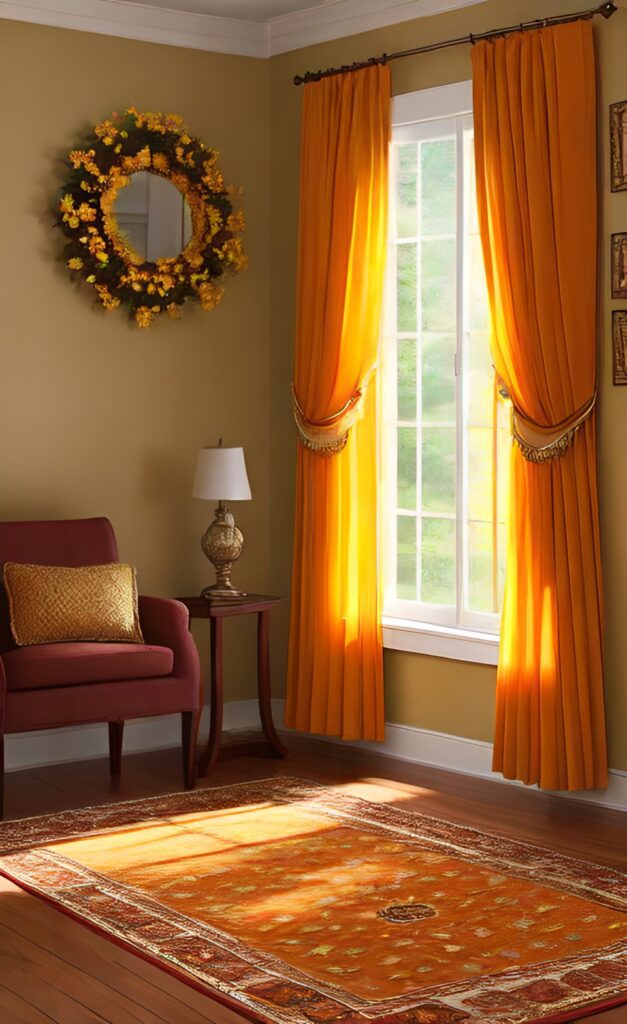 Bright Yellow Curtains for Orange Walls