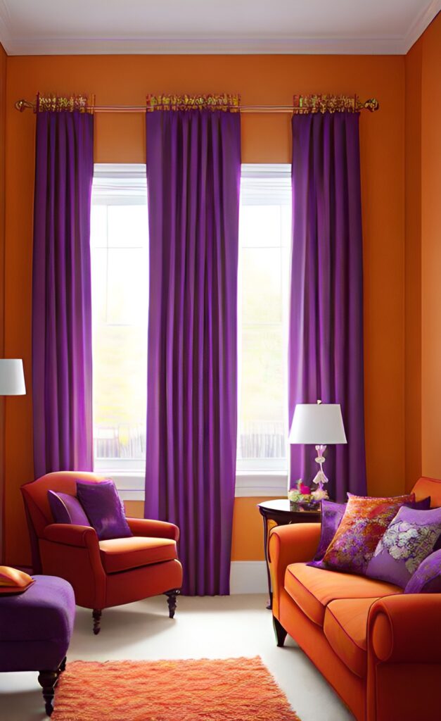 Violet Curtains for Orange Walls