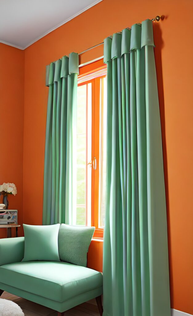 Mint Green Curtains for Orange Walls