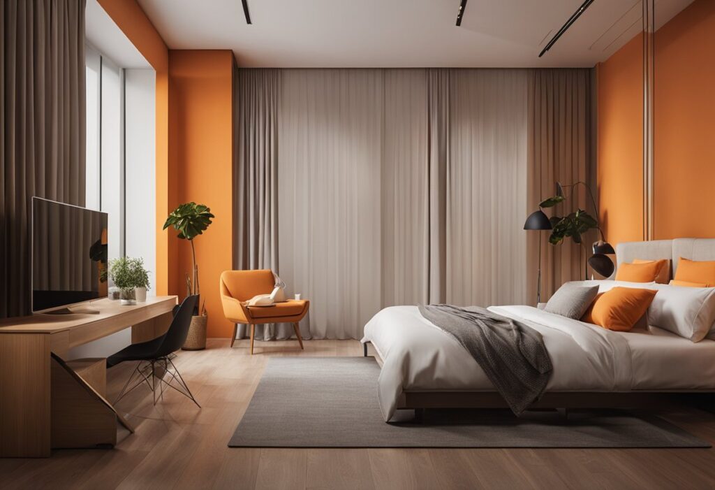 Silver Curtains for Orange Walls