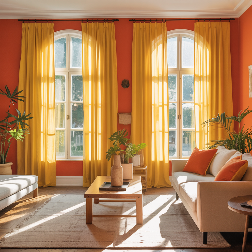 Bright Yellow Curtains With Orange Walls