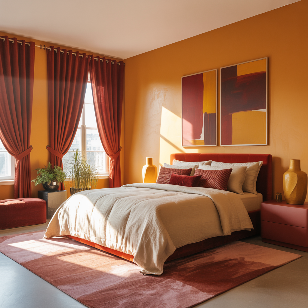 Burgundy Curtains With Orange Walls