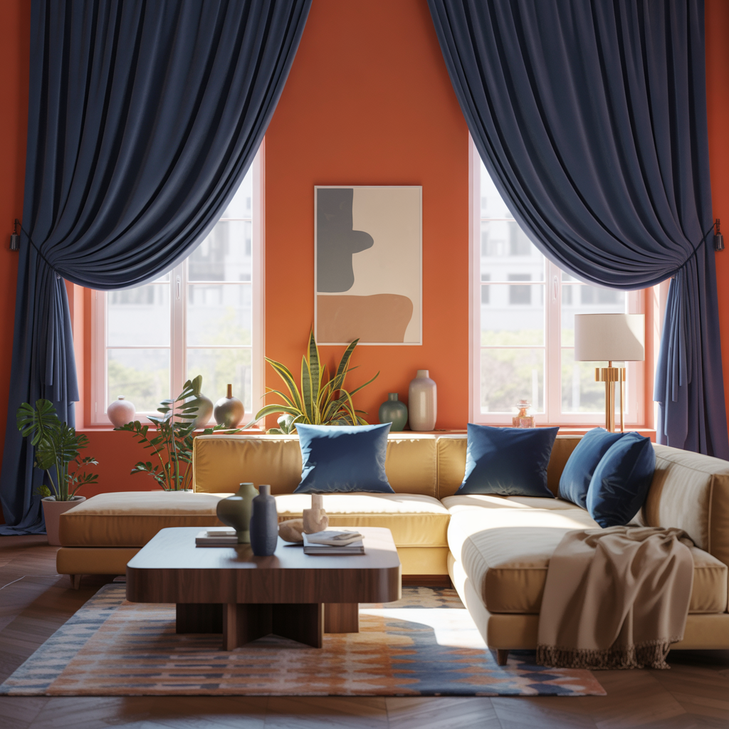 Navy Blue Curtains With Orange Walls