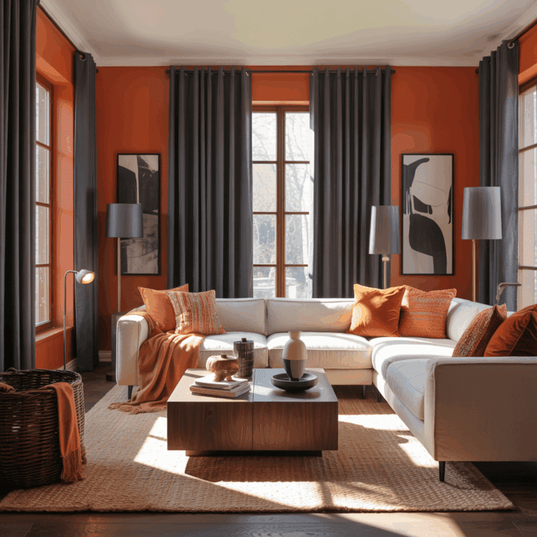 Charcoal Gray Curtains With Orange Walls