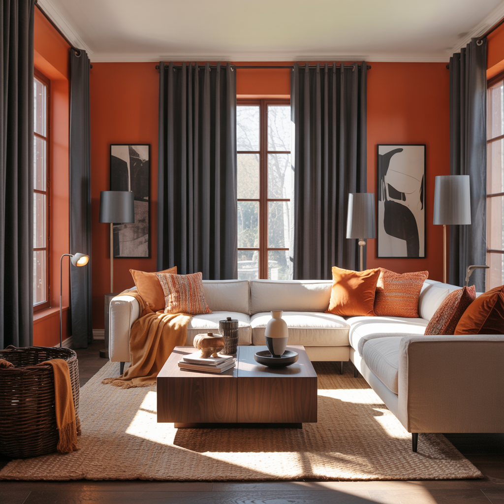Charcoal Gray Curtains With Orange Walls