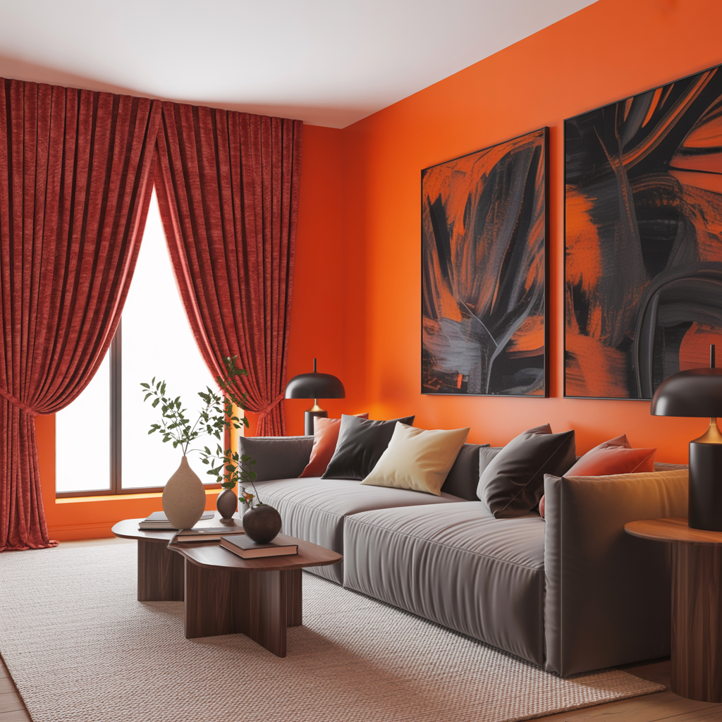 Red Curtains With Orange Walls
