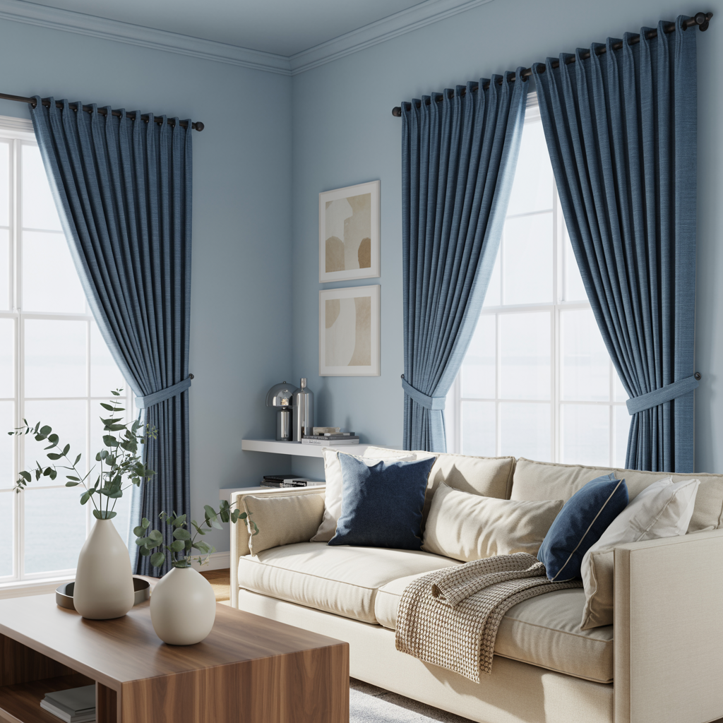 Navy Blue Curtain Color for Light Blue Walls