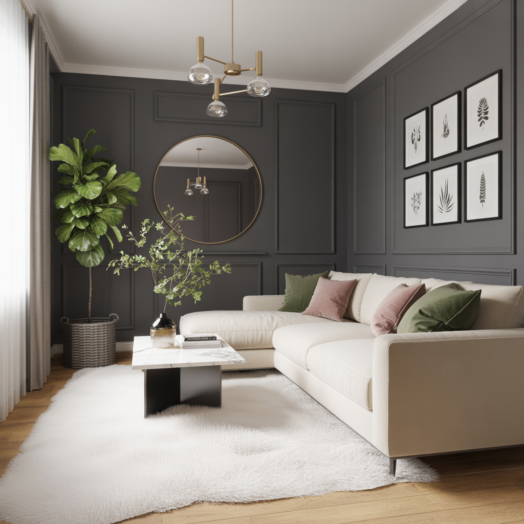 White carpet idea showing what color carpet goes with grey walls for a bright and airy look.