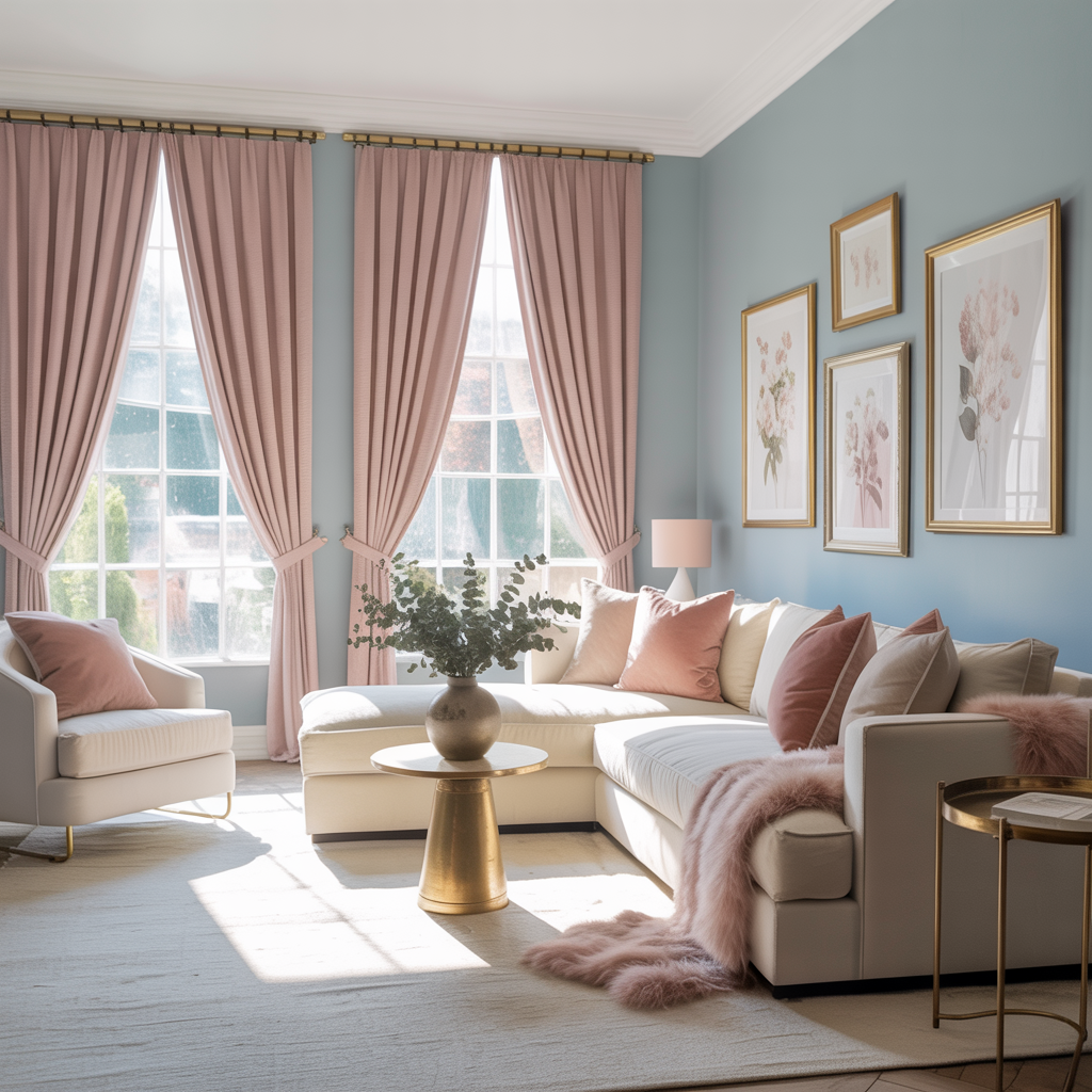 Blush Pink Curtain Color for Light Blue Walls