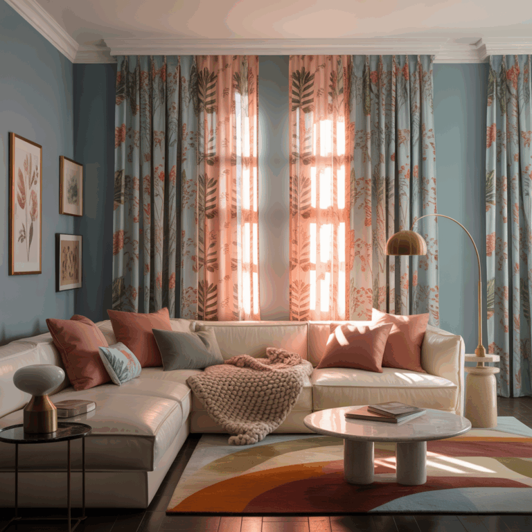 Patterned Curtain Color for Light Blue Walls