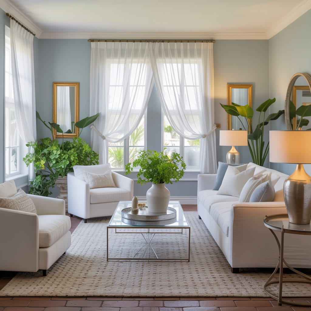 White Curtain Color for Light Blue Walls