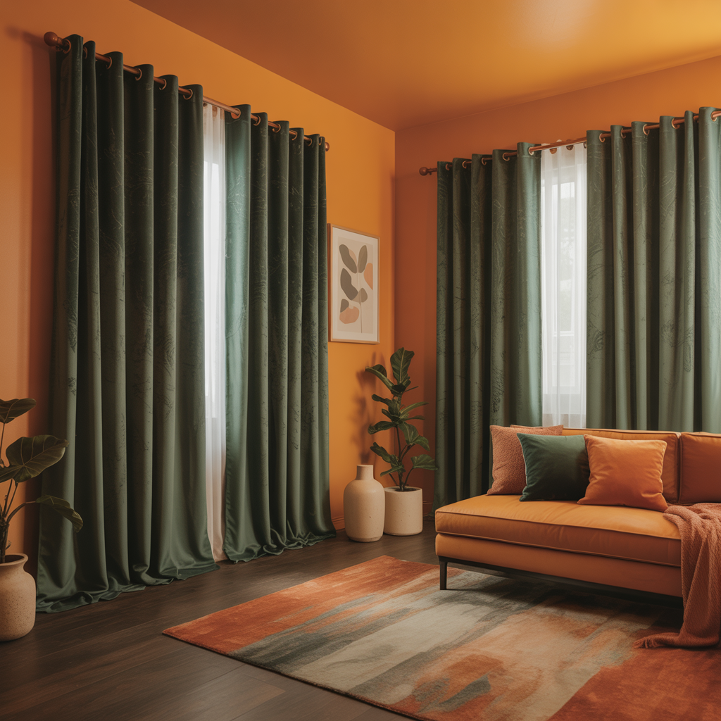Emerald Green Curtains With Orange Walls