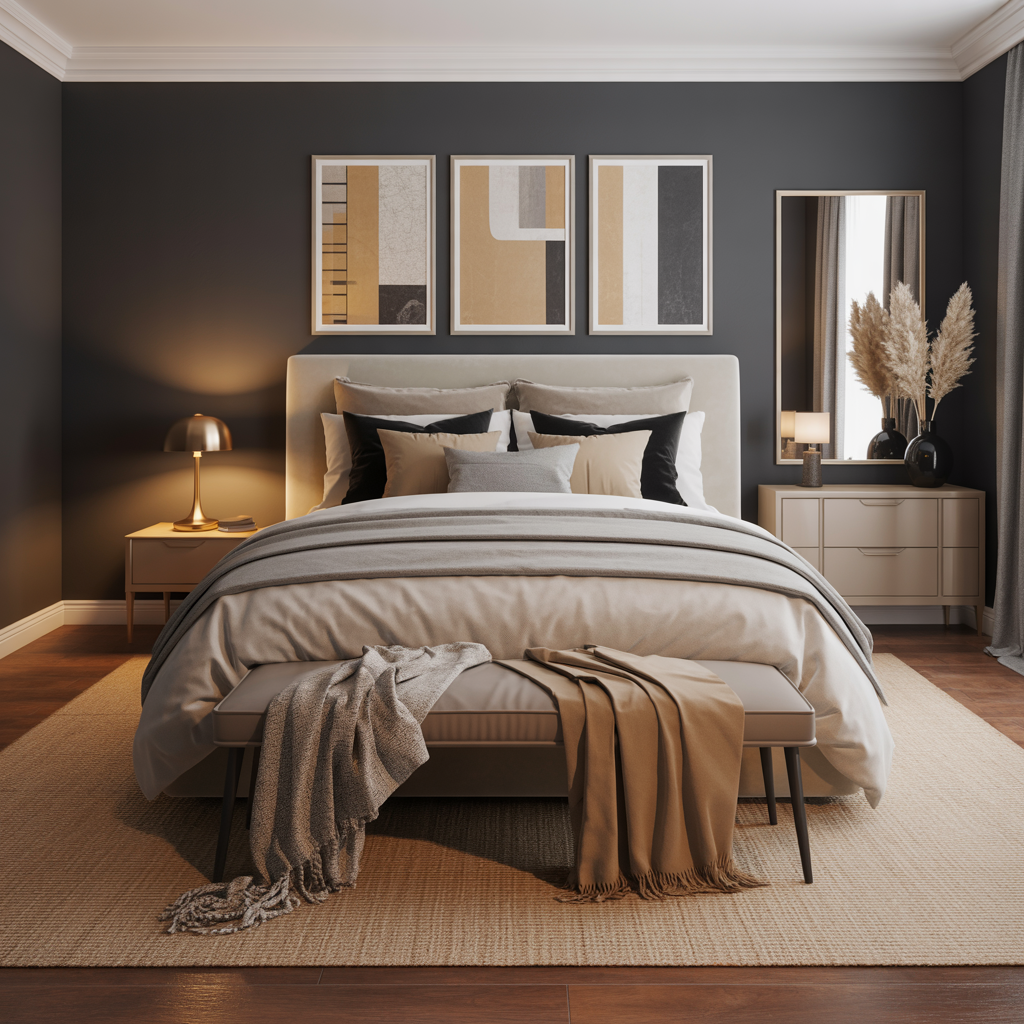 Beige carpet idea illustrating what color carpet goes with grey walls for a warm, balanced space.