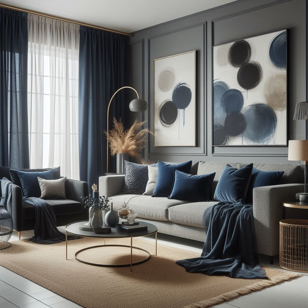 What Color Curtains Go with Gray Couch? Deep Navy Blue