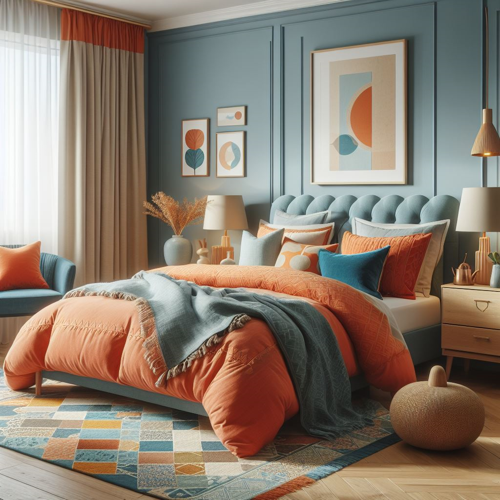 What Color Comforter goes with Blue Walls: Orange Comforter