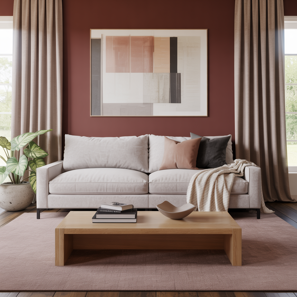 What Color To Paint Walls With Grey Couch: Rich Burgundy