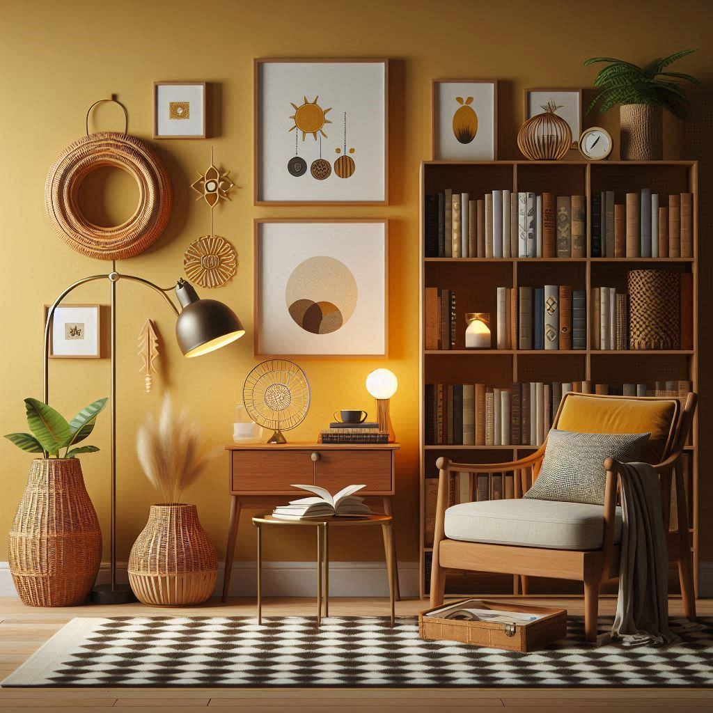 Beige and White Checkered Rug with other Home Decor Accessories