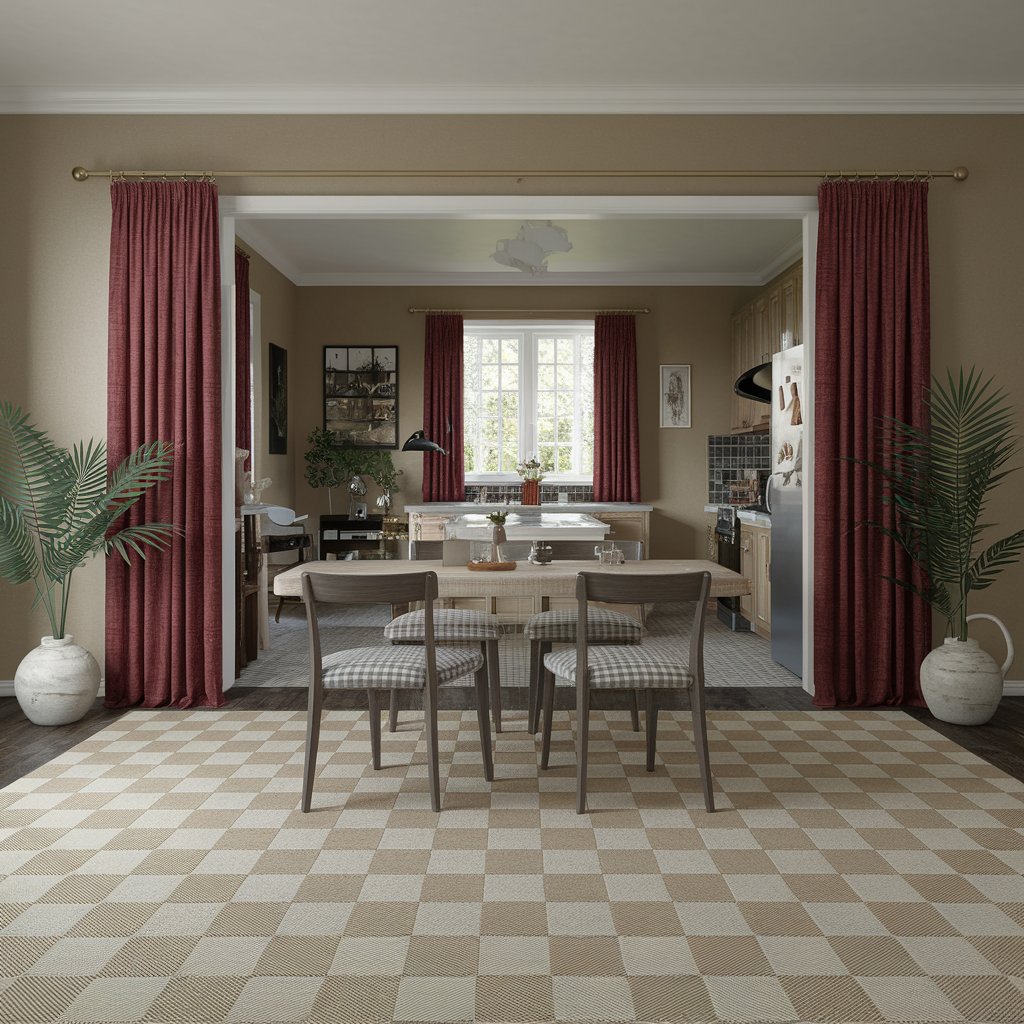 Beige and White Checkered Rug with other Home Decor Accents