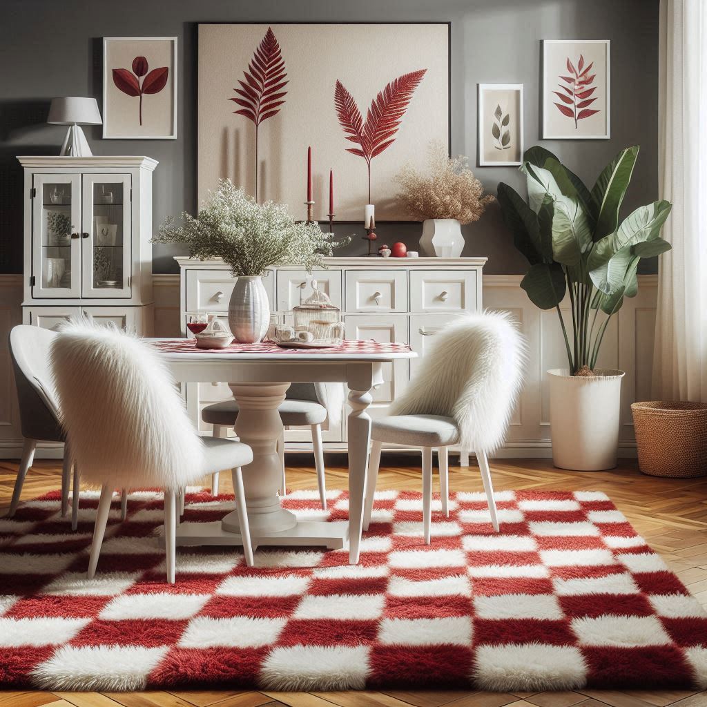 Red Checkerboard Rug with other Home Decor