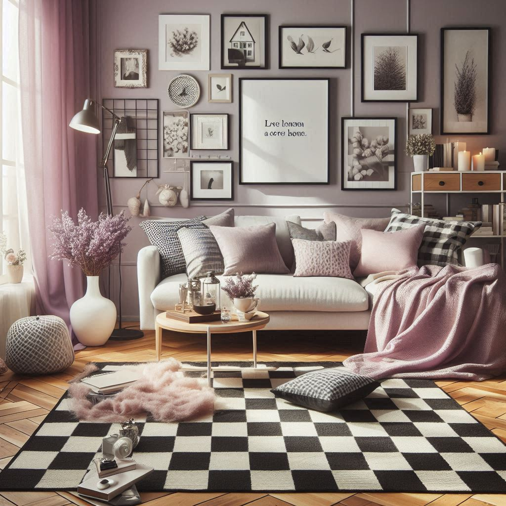 Black and White Checkered Rug and other Home Decor