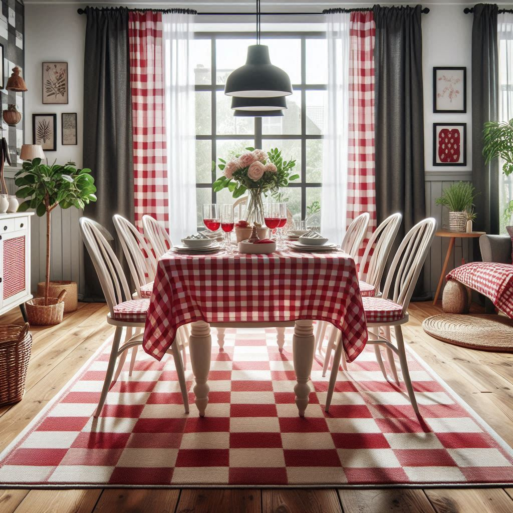 Red Checkerboard Rug with other Home Decor