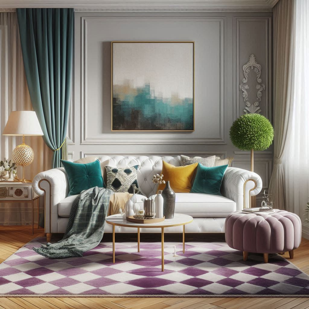 Purple Checkered Rug and other Home Decor