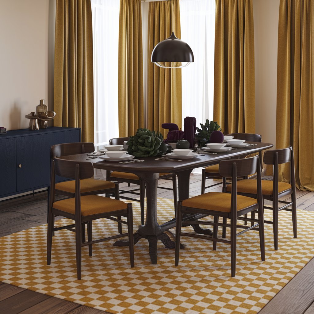 Mustard Checkered Rug With Contrasting Furniture