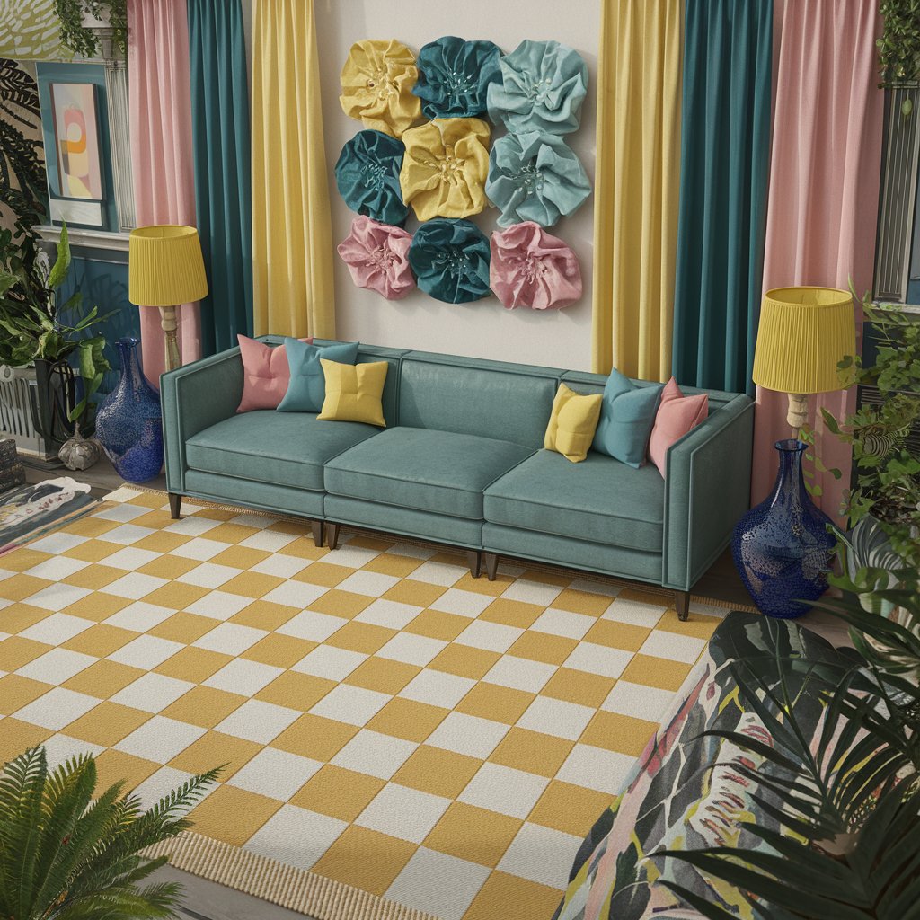 Yellow and White Checkered Rug With a Bright and Colorful Vibe