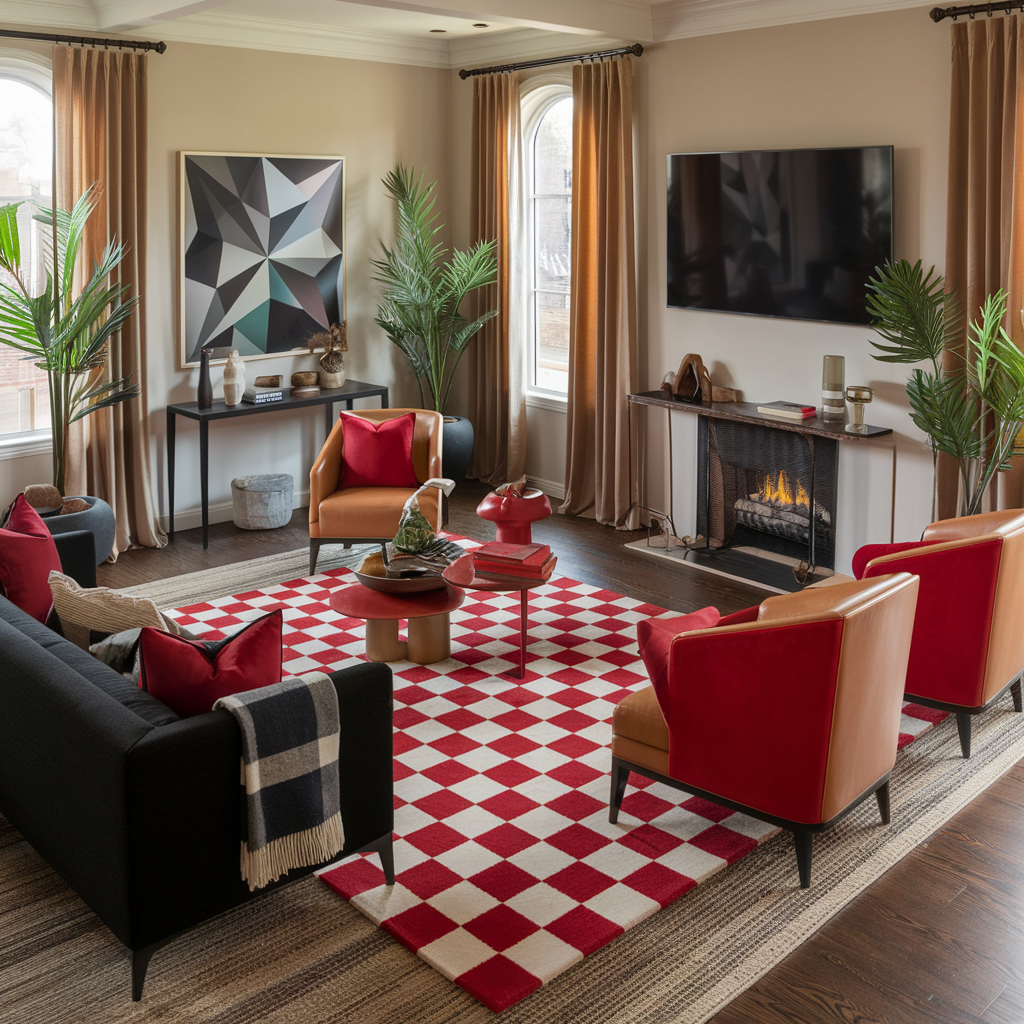 Red Checkered Rug With Other Home Decor Accents