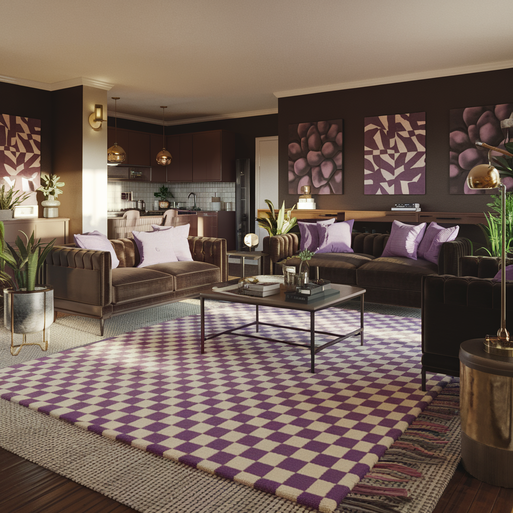 Purple Checkered Rug With Dark Accents