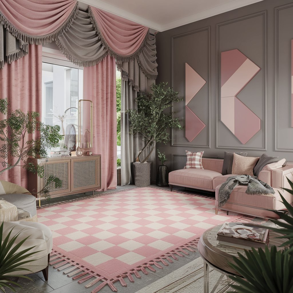 Pink Checkered Rug with Feminine Touches