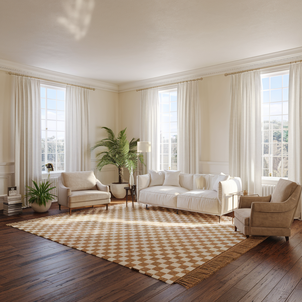 Neutral Checkered Rug With Minimalistic Design