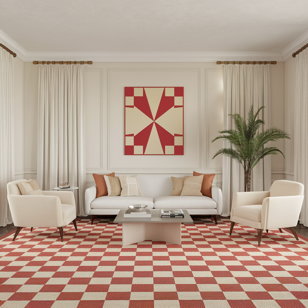 Red Checkered Rug With a Minimalistic Vibe