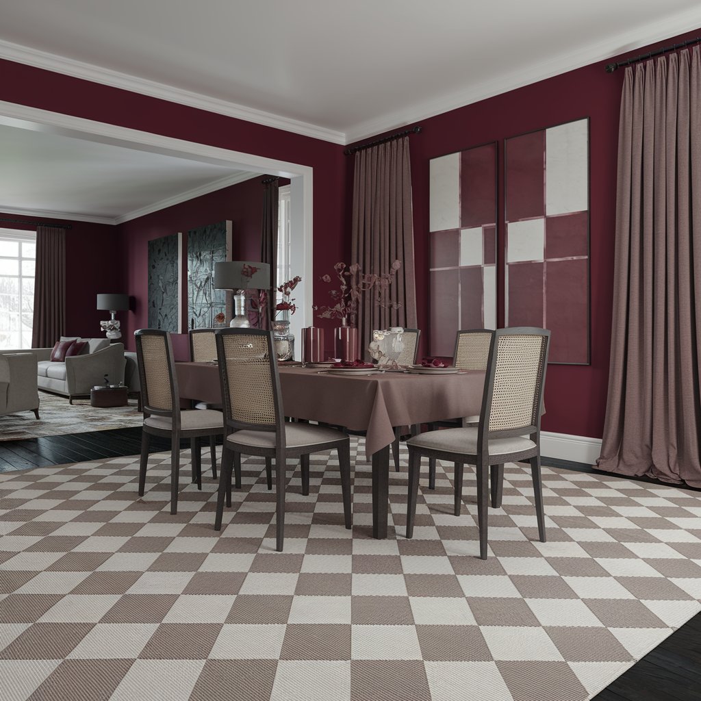 Neutral Checkered Rug With Dark Furniture