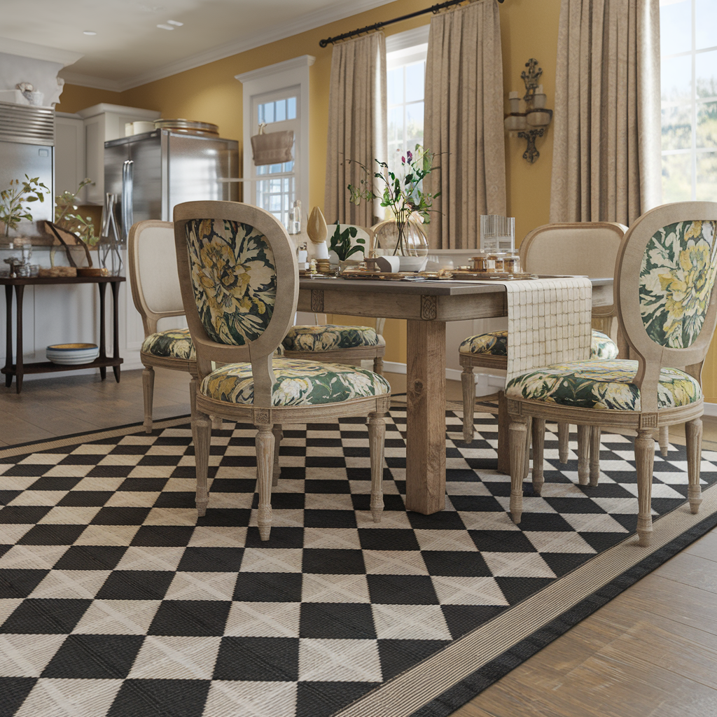 Black and White Checkered Rug With Decor and a Mixed Patterned Vibe