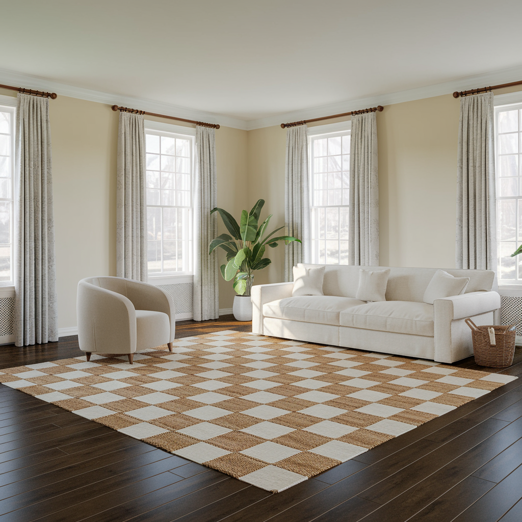 Neutral Checkered Rug With Minimalistic Design