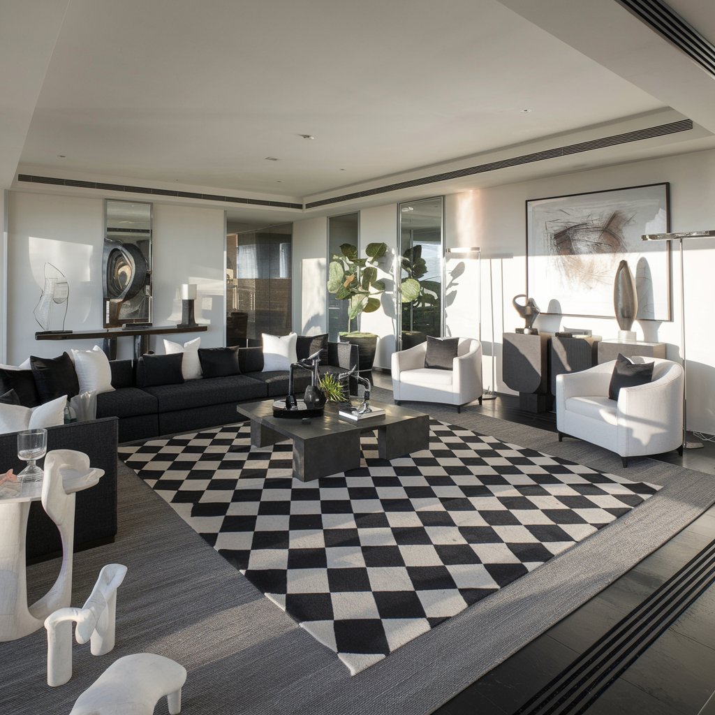 Black and White Checkered Rug With a Modern Vibe and Decor