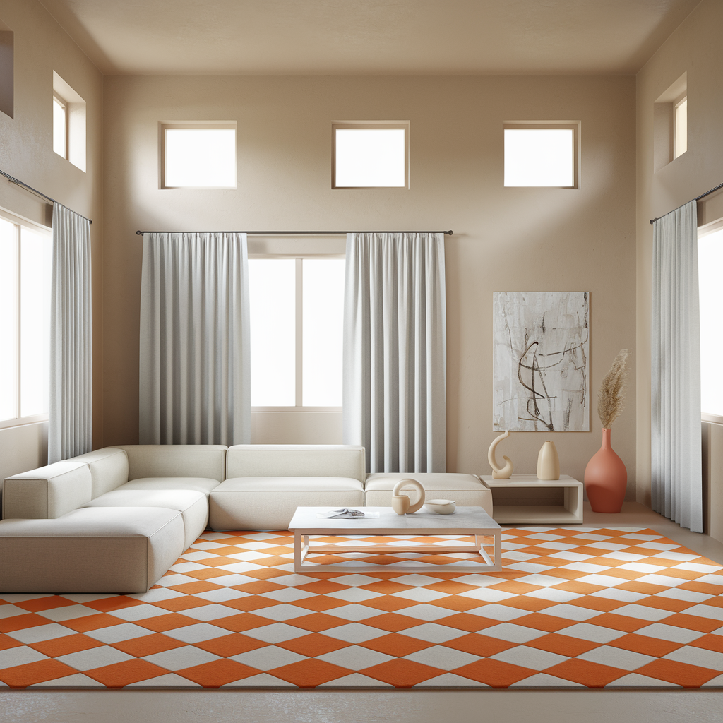 Orange Checkered Rug With A Minimalistic Vibe