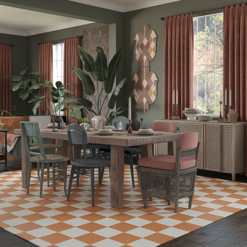 Orange Checkered Rug With a Boho Vibe