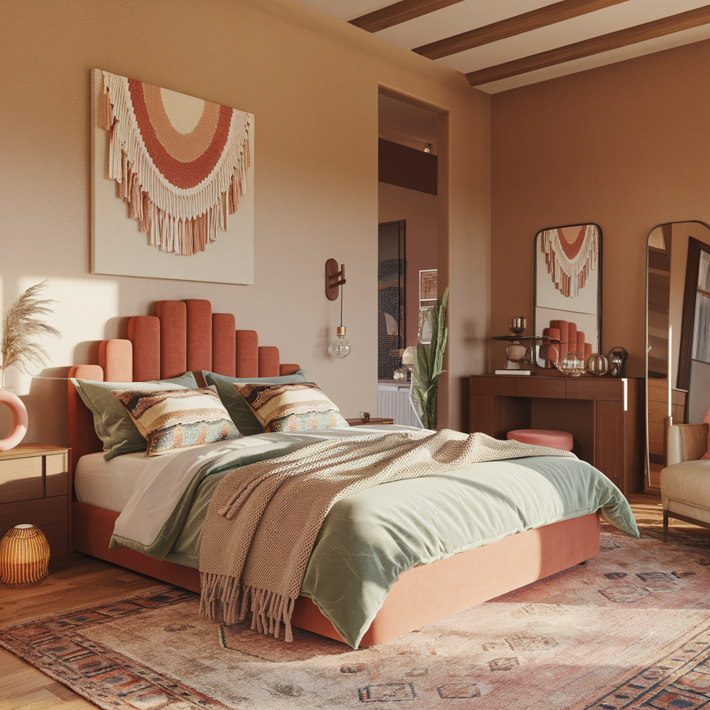 A Modern Boho Bedroom With Other Decor Accents