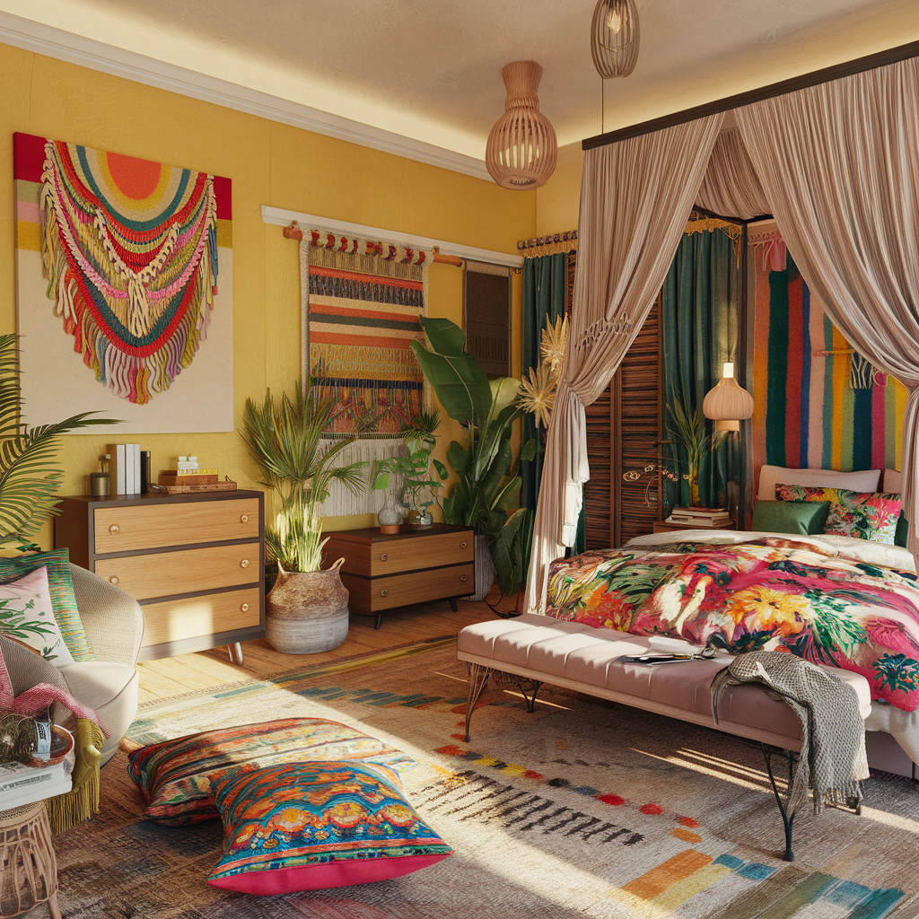 A Modern Boho Bedroom With Other Decor Accents