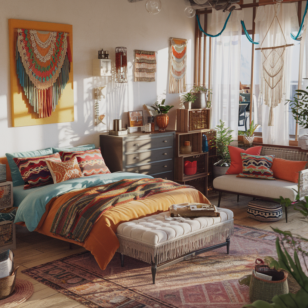 A Modern Boho Bedroom With Other Decor Accents