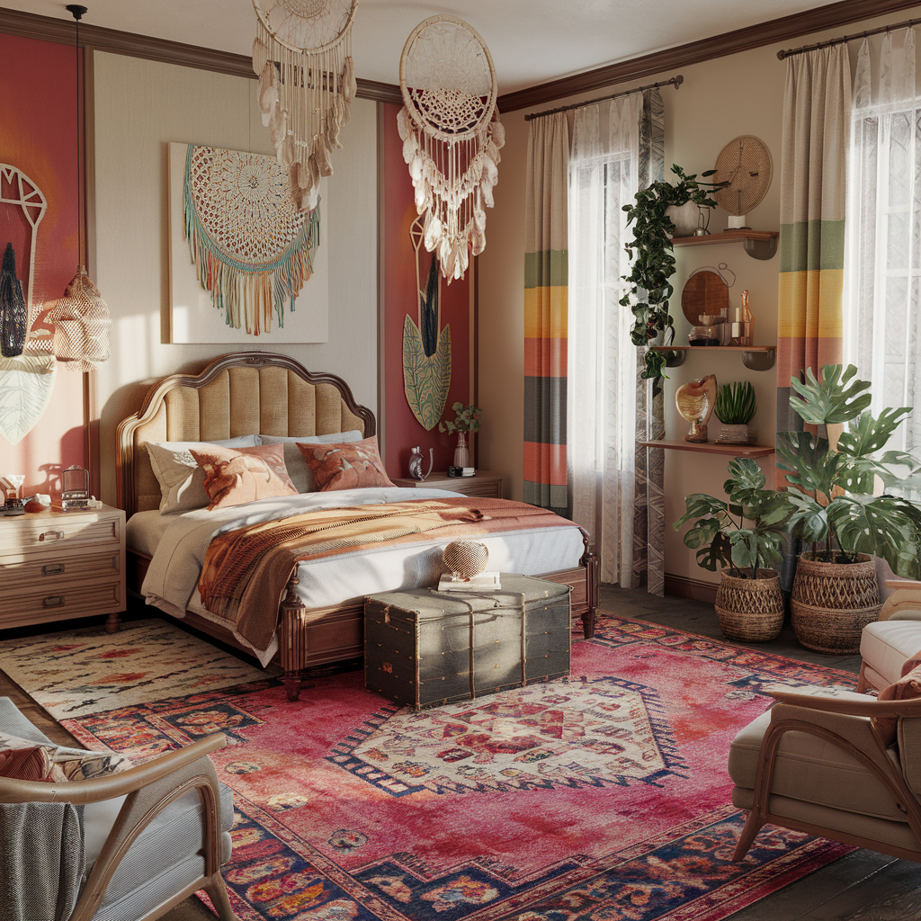 A Modern Boho Bedroom With Other Decor Accents