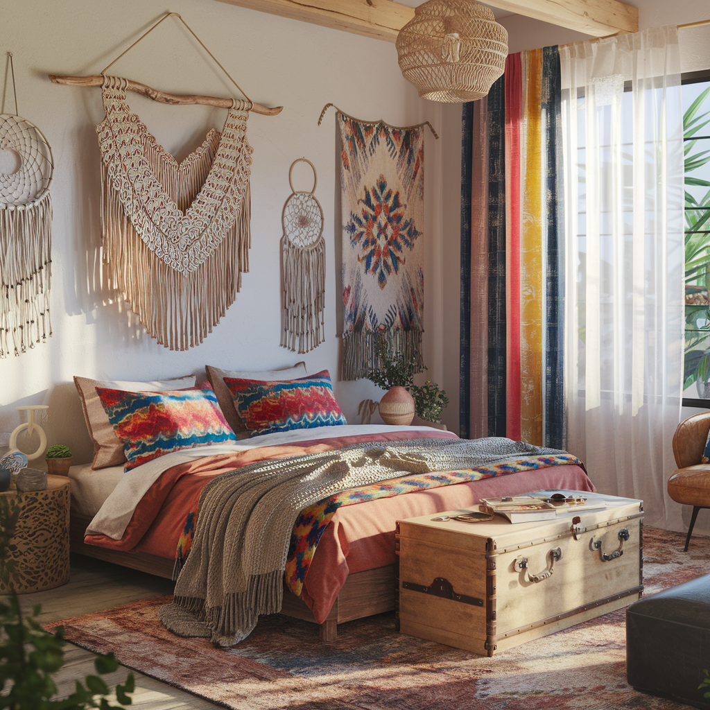 A Modern Boho Bedroom With Other Decor Accents