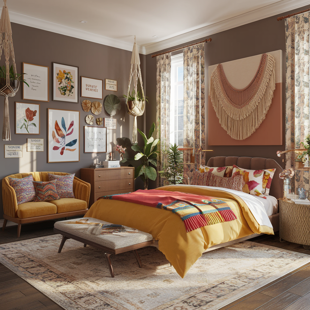 A Modern Boho Bedroom With Other Decor Accents